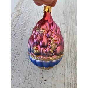 Vintage Columbia bouquet flower basket glass ornament glitter gold Xmas tree